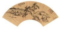 倪田等 1898年作 山水 扇面镜心